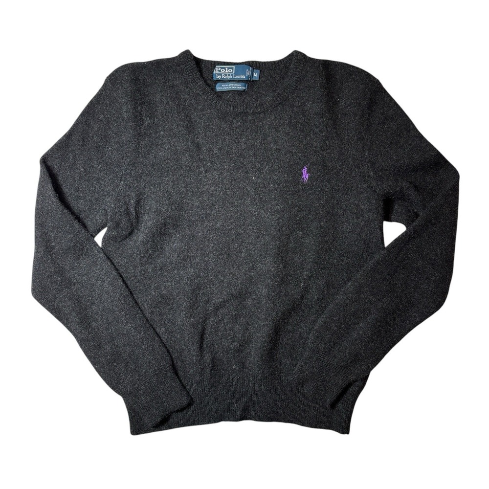 Vintage‎ Classic Polo Ralph Lauren Lambswool Crewneck Charcoal Gray Sweater Med